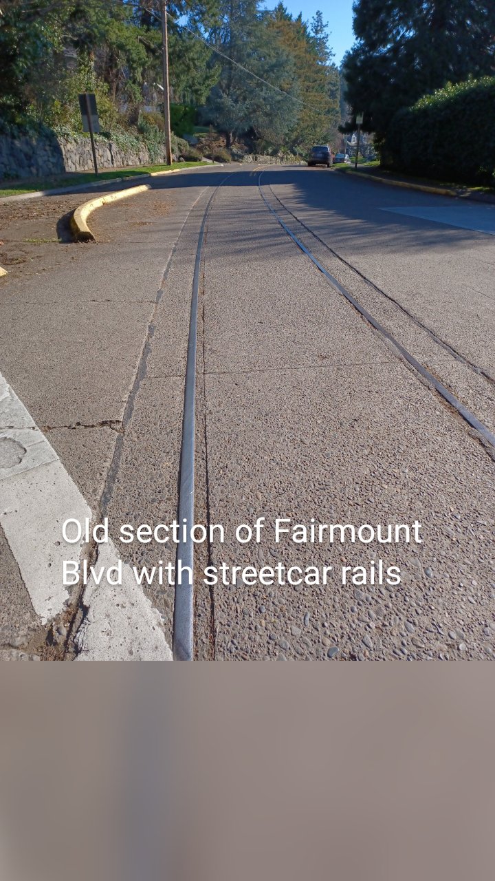 Old section of Fairmount Blvd with streetcar rails